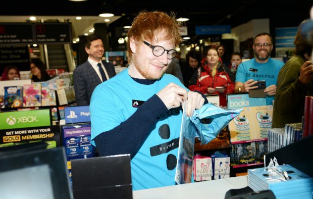 Ed Sheeran sells his album at HMV in London