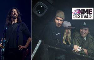 David and Brooklyn Beckham watch Foo Fighters' Glastonbury set from the side of the stage