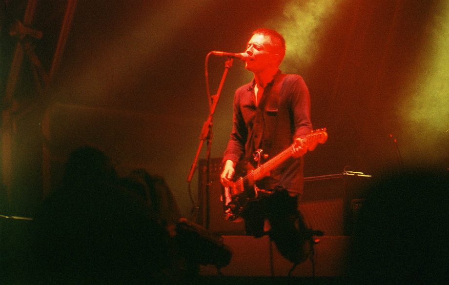 Radiohead's Thom Yorke on stage at Glastonbury 1997