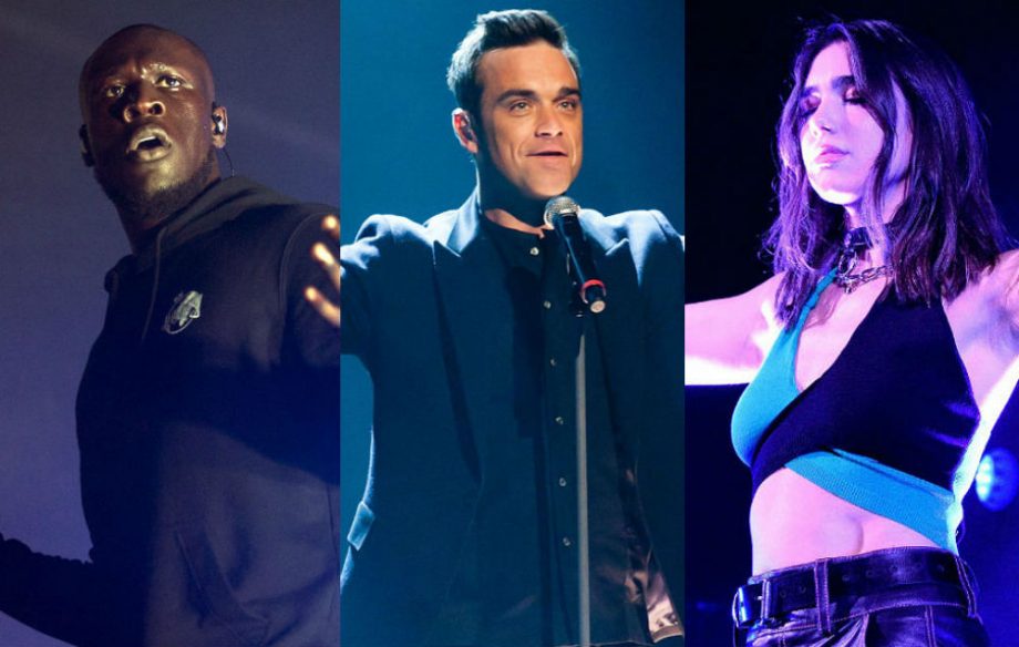 Stormzy, Robbie Williams and Dua Lipa