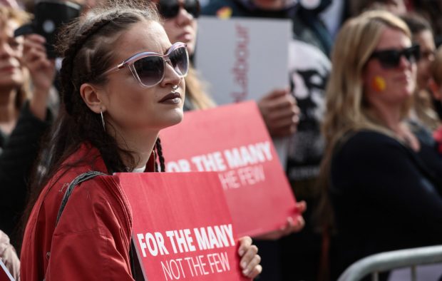 Young voters attending a Jeremy Corbyn rally in 2017