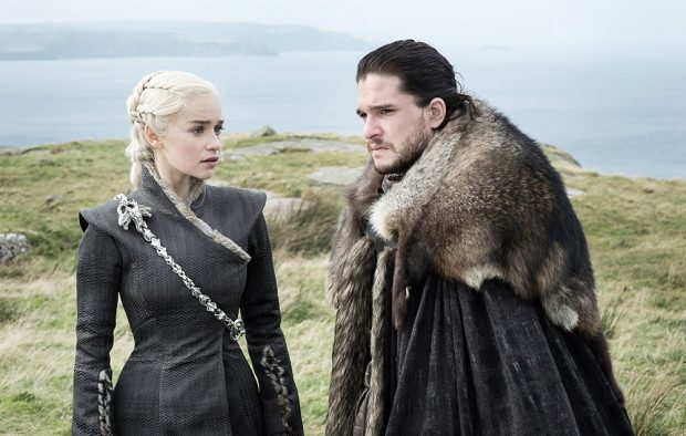 Emilia Clarke as Daenerys Targaryen and Kit Harington as Jon Snow in Game of Thrones season 7 episode 5: Eastwatch