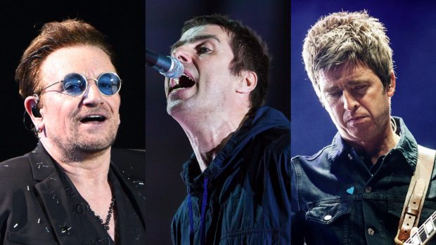 Bono, Liam Gallagher and Noel Gallagher