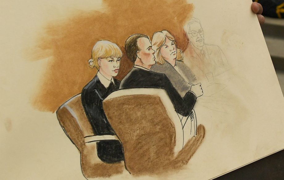 A courtroom sketch of Taylor Swift