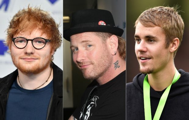 Ed Sheeran, Corey Taylor and Justin Bieber