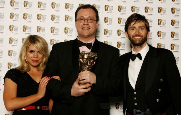 Russell T Davies with Billie Piper and David Tennant