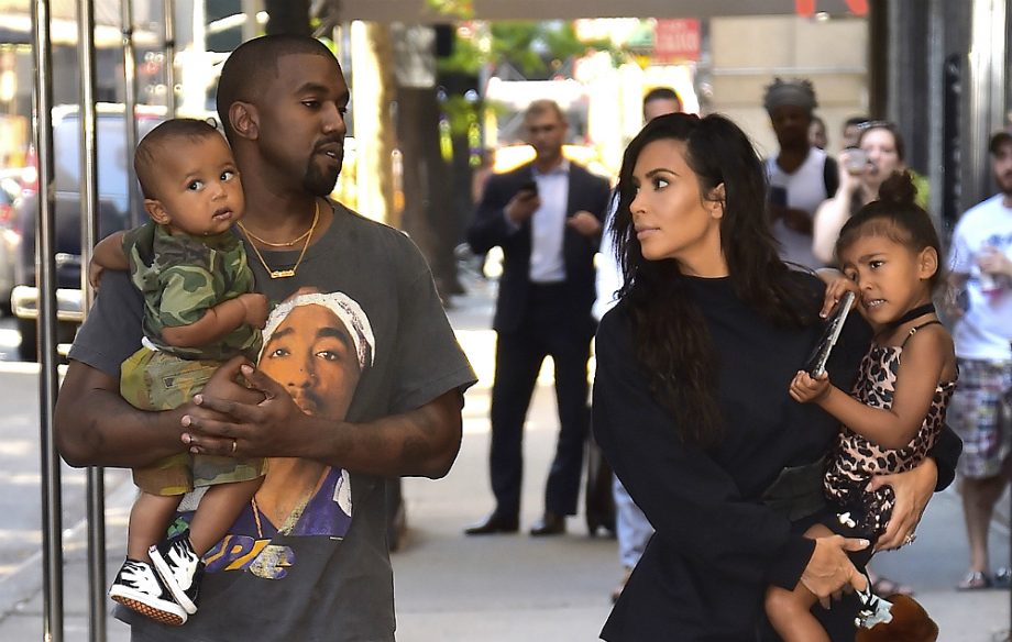 Kim Kardashian, Kanye West with North West and Saint West are spotted in the Upper East Side on August 29, 2016 in New York City.