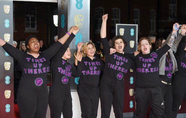 Domestic violence protestors crash the BAFTAs 2018 red carpet to support Time's Up