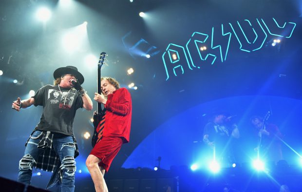 Axl Rose and Angus Young on stage with AC/DC