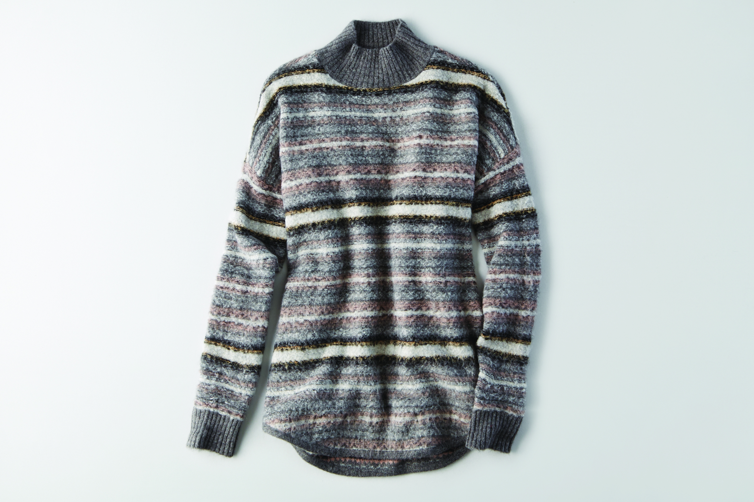 Ae- W- grey patterened striped mock neck sweater JAP