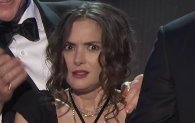 Winona Ryder reacts to Stranger Things co-star David Harbour's speech at the SAG Awards 2017