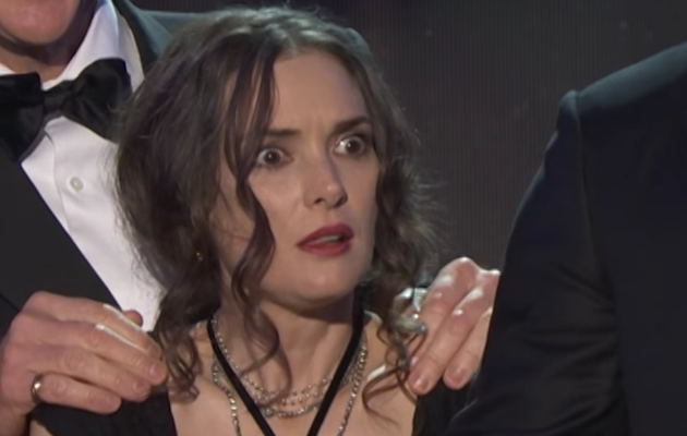 Winona Ryder reacts to Stranger Things co-star David Harbour's speech at the SAG Awards 2017
