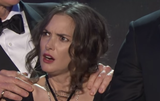 Winona Ryder reacts to Stranger Things co-star David Harbour's speech at the SAG Awards 2017