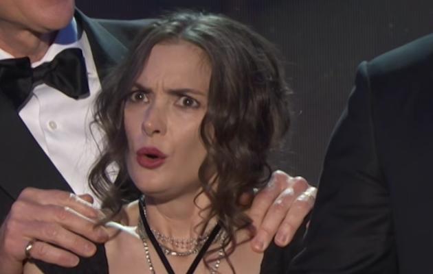 Winona Ryder reacts to Stranger Things co-star David Harbour's speech at the SAG Awards 2017