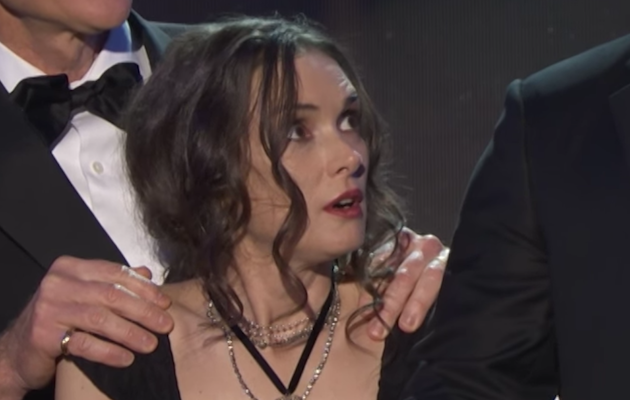Winona Ryder reacts to Stranger Things co-star David Harbour's speech at the SAG Awards 2017