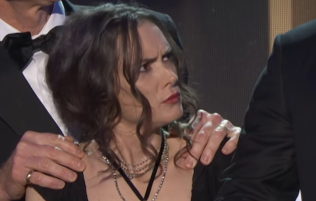Winona Ryder reacts to Stranger Things co-star David Harbour's speech at the SAG Awards 2017