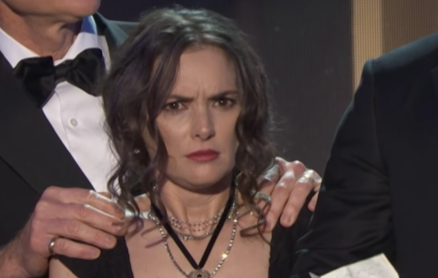 Winona Ryder reacts to Stranger Things co-star David Harbour's speech at the SAG Awards 2017