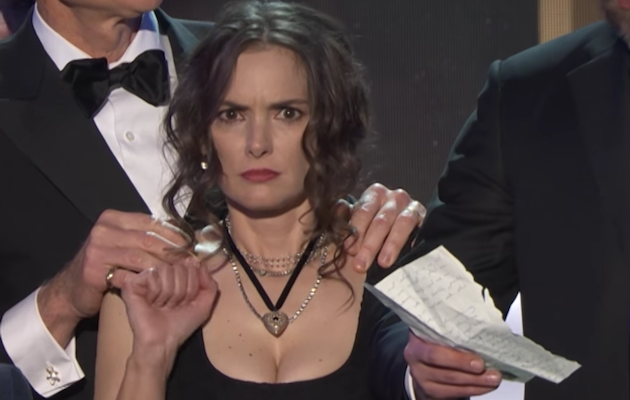 Winona Ryder reacts to Stranger Things co-star David Harbour's speech at the SAG Awards 2017