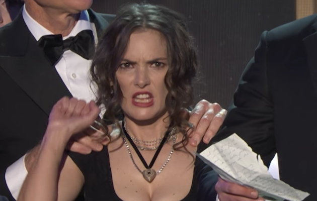 Winona Ryder reacts to Stranger Things co-star David Harbour's speech at the SAG Awards 2017