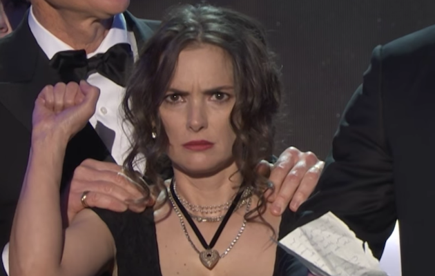 Winona Ryder reacts to Stranger Things co-star David Harbour's speech at the SAG Awards 2017