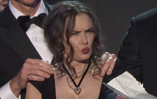 Winona Ryder reacts to Stranger Things co-star David Harbour's speech at the SAG Awards 2017