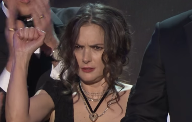 Winona Ryder reacts to Stranger Things co-star David Harbour's speech at the SAG Awards 2017