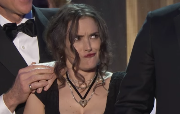 Winona Ryder reacts to Stranger Things co-star David Harbour's speech at the SAG Awards 2017