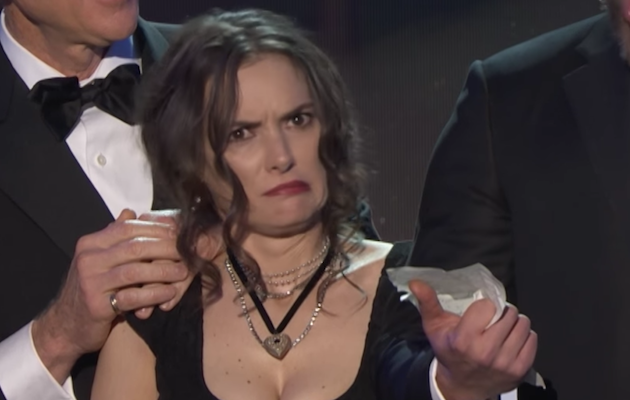 Winona Ryder reacts to Stranger Things co-star David Harbour's speech at the SAG Awards 2017