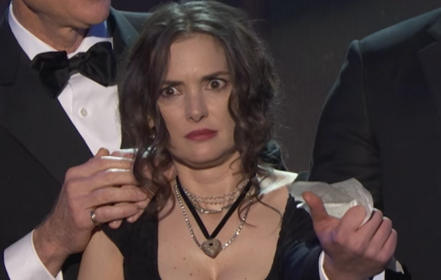 Winona Ryder reacts to Stranger Things co-star David Harbour's speech at the SAG Awards 2017