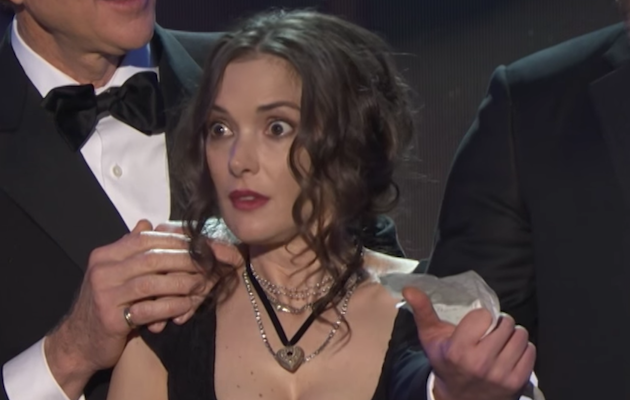 Winona Ryder reacts to Stranger Things co-star David Harbour's speech at the SAG Awards 2017