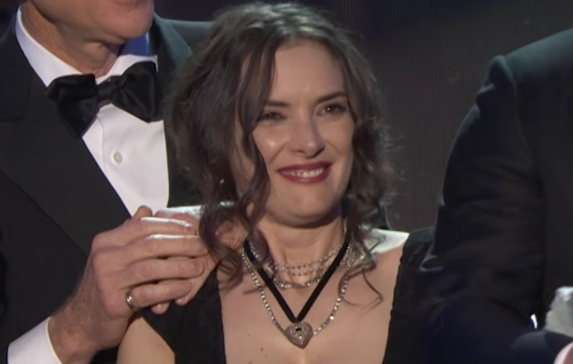 Winona Ryder reacts to Stranger Things co-star David Harbour's speech at the SAG Awards 2017