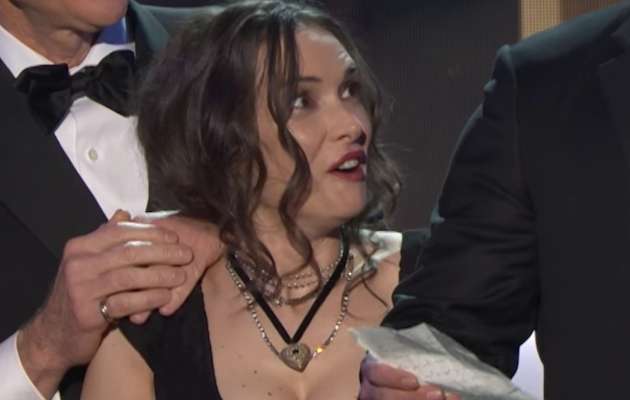 Winona Ryder reacts to Stranger Things co-star David Harbour's speech at the SAG Awards 2017