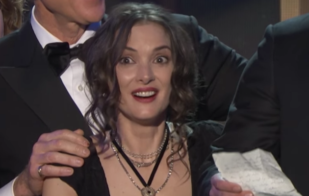 Winona Ryder reacts to Stranger Things co-star David Harbour's speech at the SAG Awards 2017