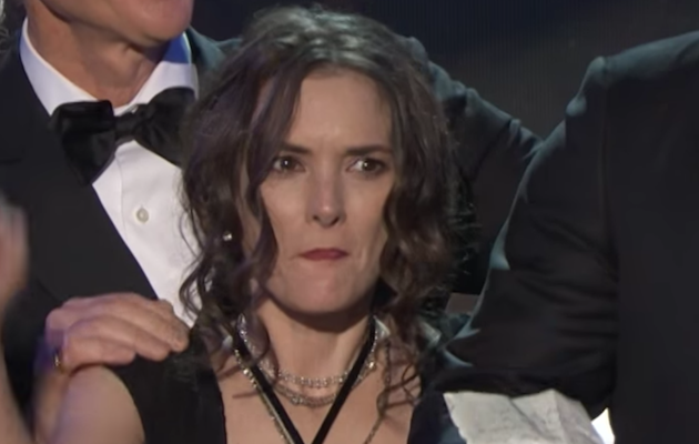 Winona Ryder reacts to Stranger Things co-star David Harbour's speech at the SAG Awards 2017