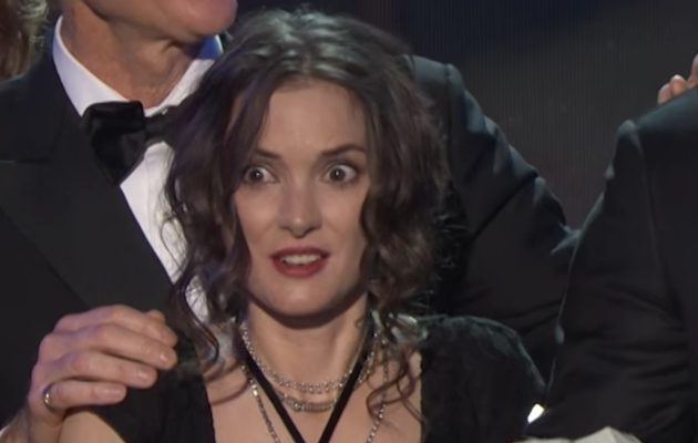Winona Ryder reacts to Stranger Things co-star David Harbour's speech at the SAG Awards 2017