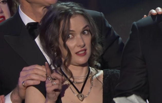 Winona Ryder reacts to Stranger Things co-star David Harbour's speech at the SAG Awards 2017