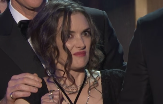 Winona Ryder reacts to Stranger Things co-star David Harbour's speech at the SAG Awards 2017