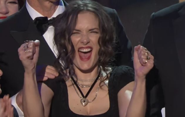 Winona Ryder reacts to Stranger Things co-star David Harbour's speech at the SAG Awards 2017