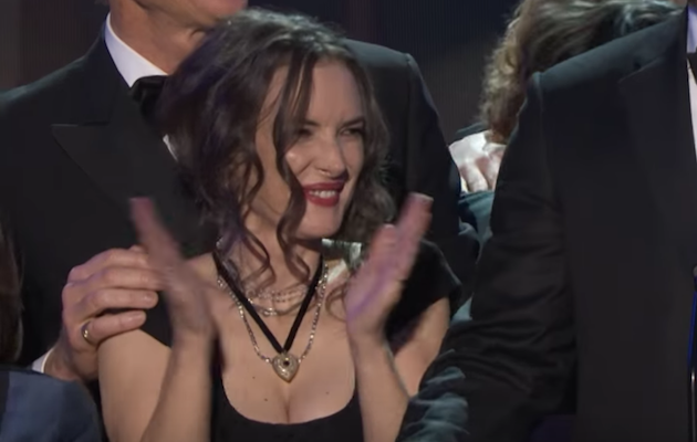 Winona Ryder reacts to Stranger Things co-star David Harbour's speech at the SAG Awards 2017
