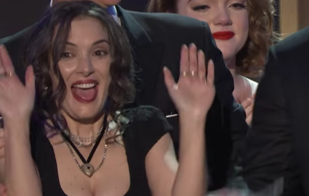 Winona Ryder reacts to Stranger Things co-star David Harbour's speech at the SAG Awards 2017