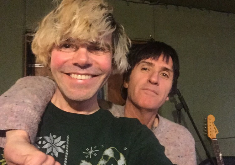 Tim Burgess and Johnny Marr in the studio