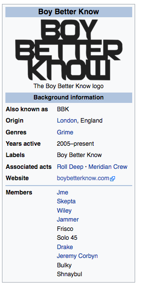 Jeremy Corbyn joins Boy Better Know on Wikipedia