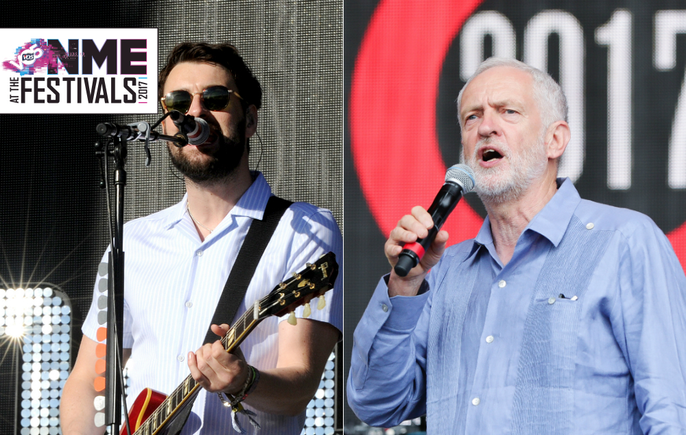 The Courteeners' Liam Fray and Jeremy Corbyn at Glastonbury 2017