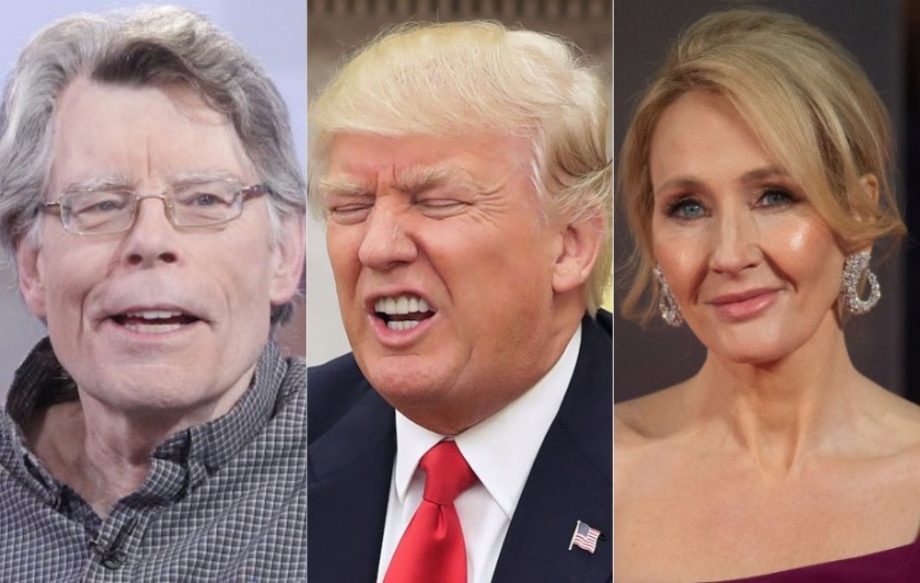 Stephen King (L), Donald Trump (C), JK Rowling (R)