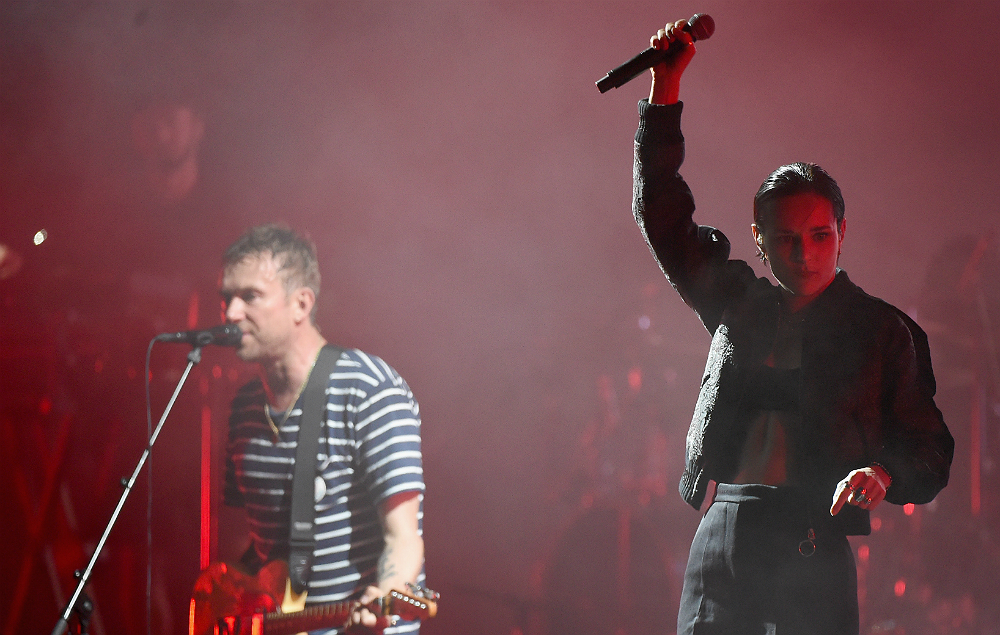 Damon Albarn and Savages' Jehnny Beth performing with Gorillaz