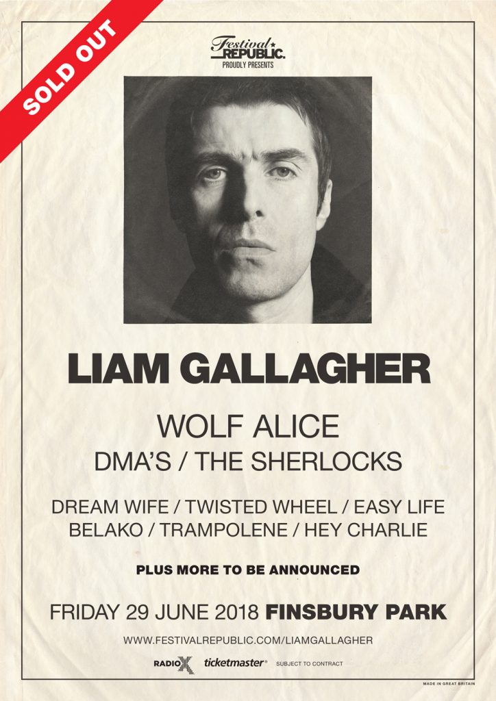 The line-up for Liam Gallagher's London Finsbury Park show