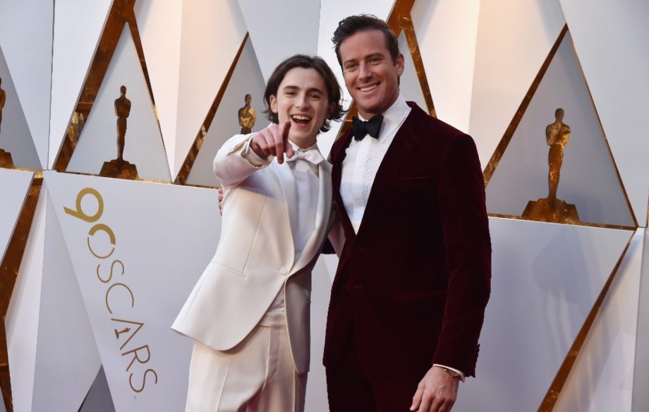 timothee chalamet red carpet pointing