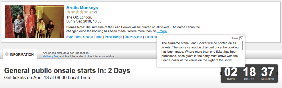 Arctic Monkeys ticket rules