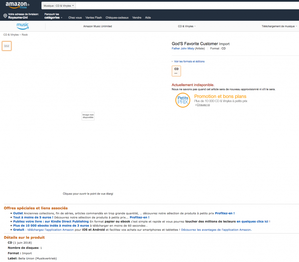 Amazon are listing Father John Misty's new album for sale