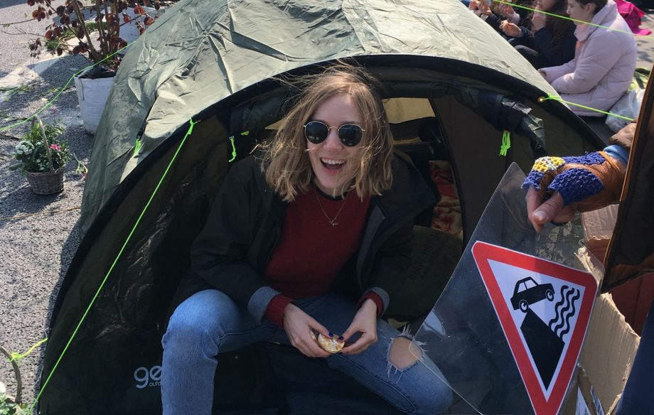 The Big Moon's Jules Jackson protests on Waterloo Bridge